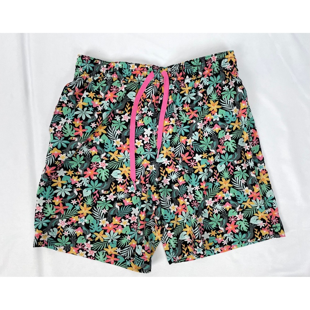 Chubbies Men Medium Black Tropical Floral Swim Shorts Trunks 7"